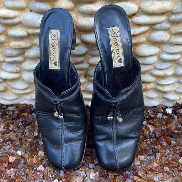 Brighton Black Ginger Slip-in Mule. Leather with Tassels. Size 7.5N. VGUC - Picture 2 of 6